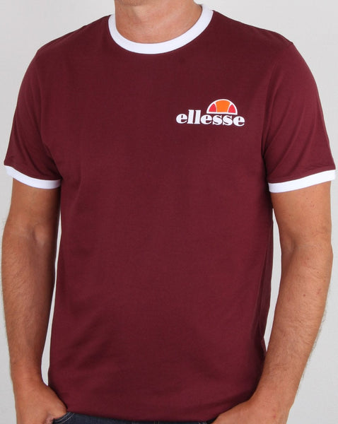 Ellesse Ringer T Shirt Burgundy White