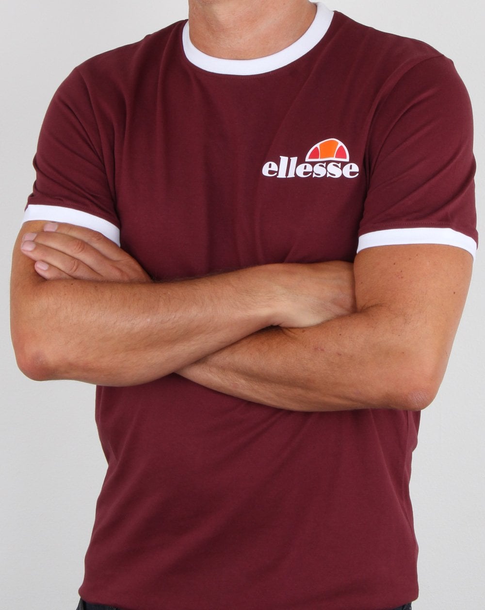 Ellesse Ringer T Shirt Burgundy White