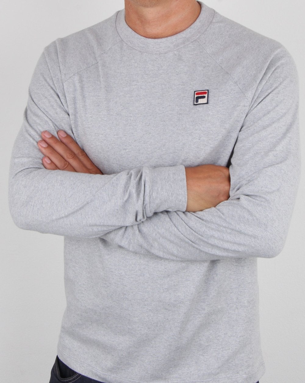 Fila Vintage Long Sleeve T Shirt Light Grey Marl