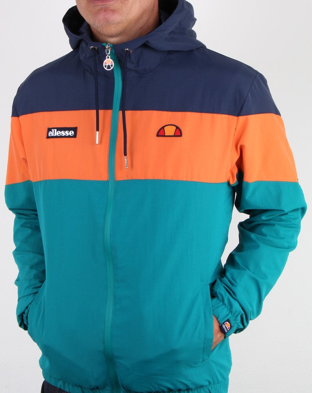 Ellesse Block Hooded Jacket Navy/Orange/Green