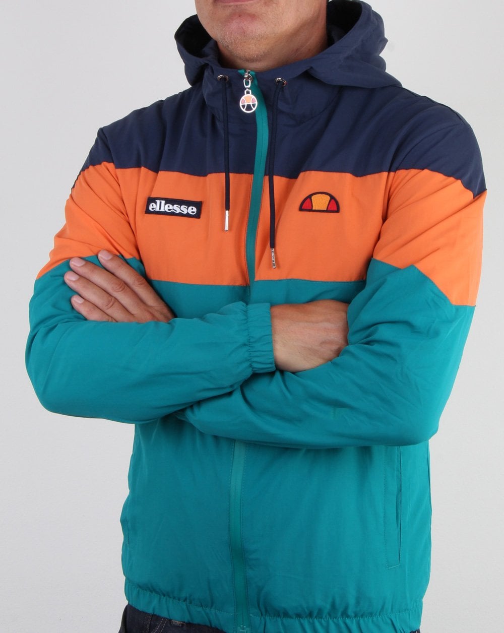 Ellesse Block Hooded Jacket Navy/Orange/Green