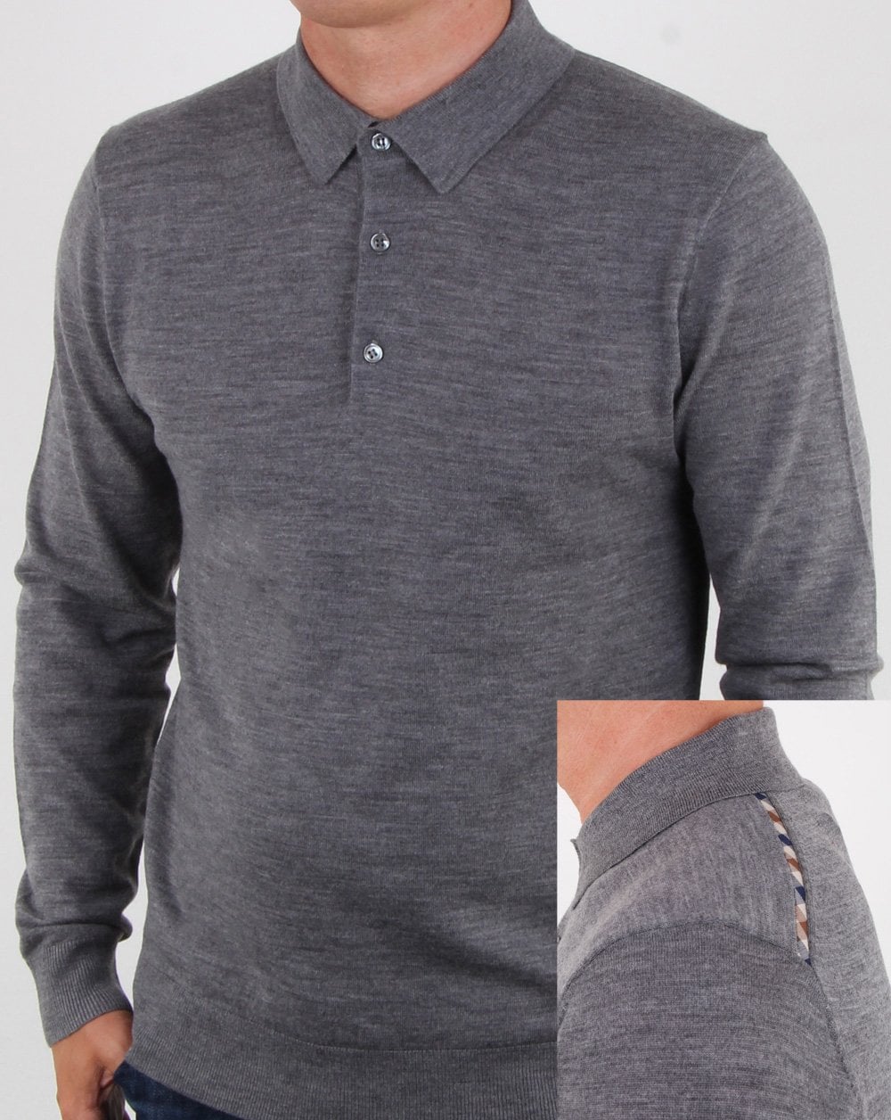 Aquascutum Kennington Long Sleeve Knitted Polo Grey Melange