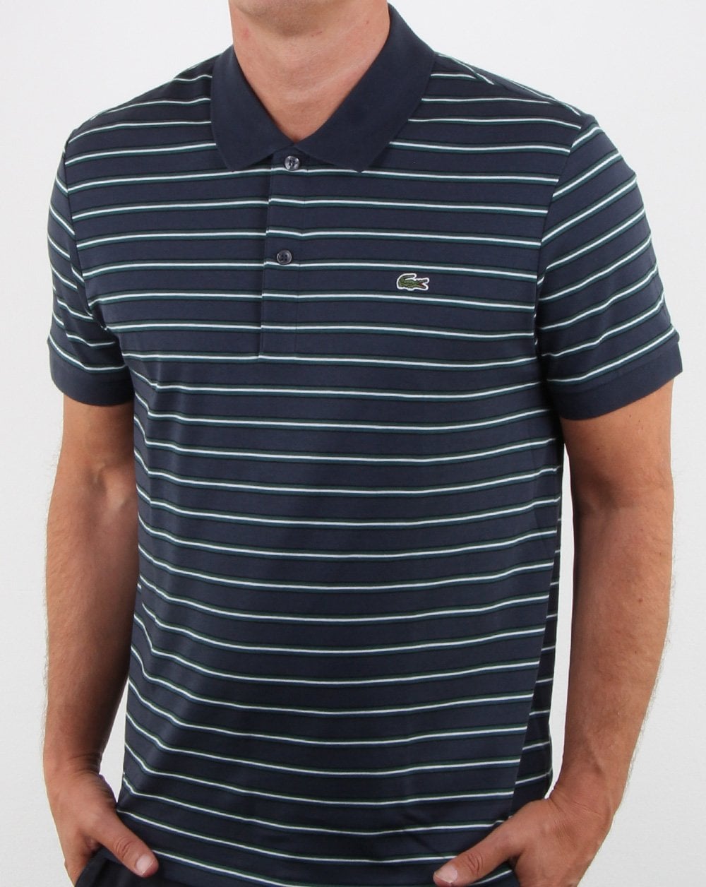 Lacoste Striped Polo Shirt Meridian Navy Blue