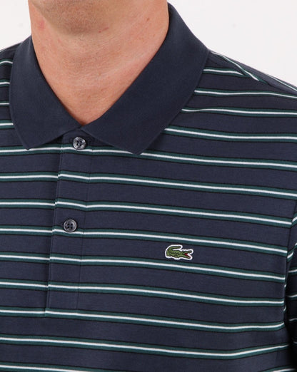 Lacoste Striped Polo Shirt Meridian Navy Blue