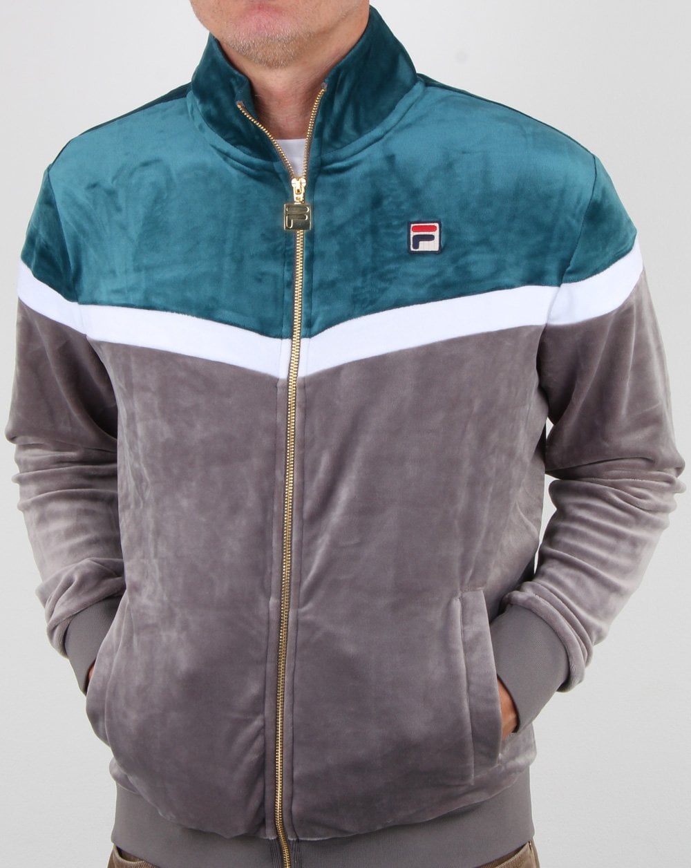 Fila Vintage Harry Velour Track Top Charcoal/Atlantic Deep Blue