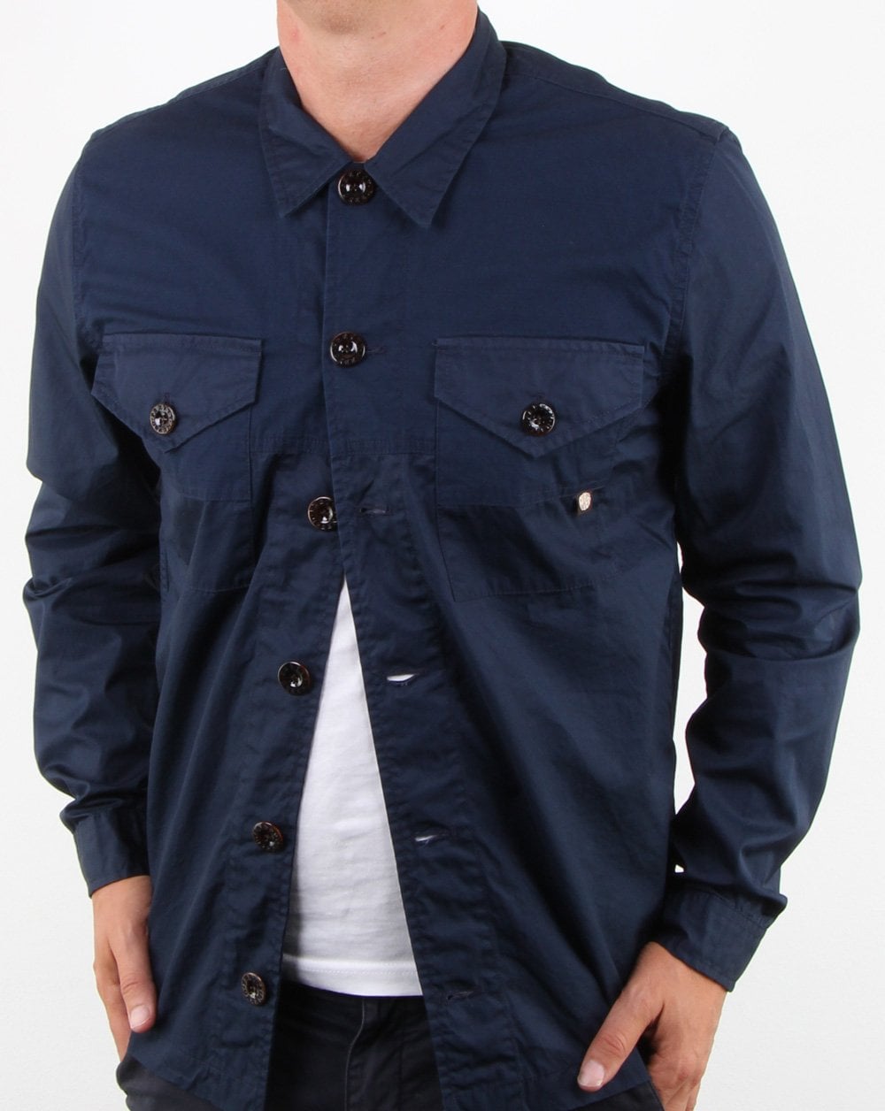 Pretty Green Robinia Long Sleeve Overshirt Navy