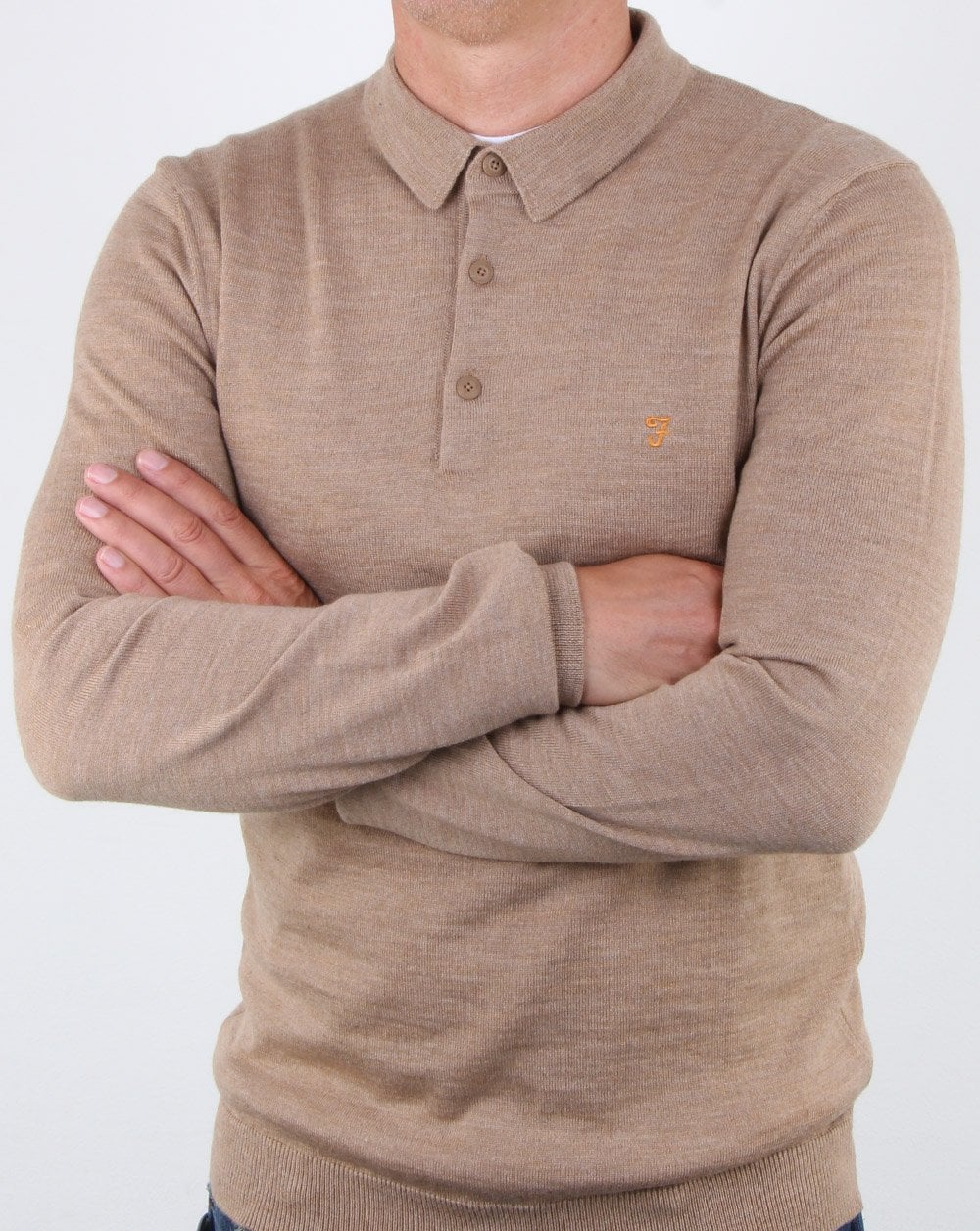 Farah Maidwell Knitted Polo Light Sand