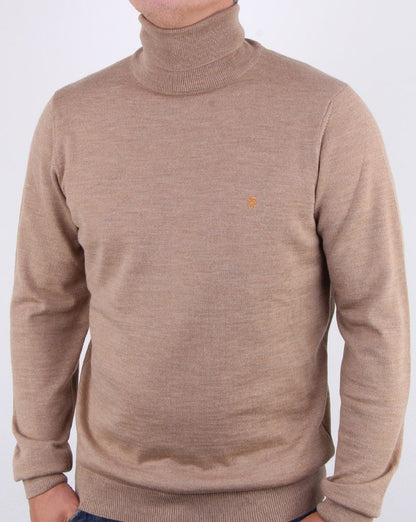 Farah Gosforth Merino Roll Neck Light Sand