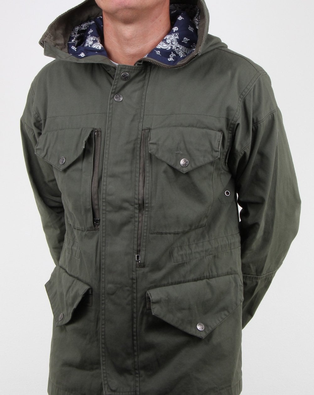 Pretty Green Kildare Mid Length Snorkel Jacket Khaki