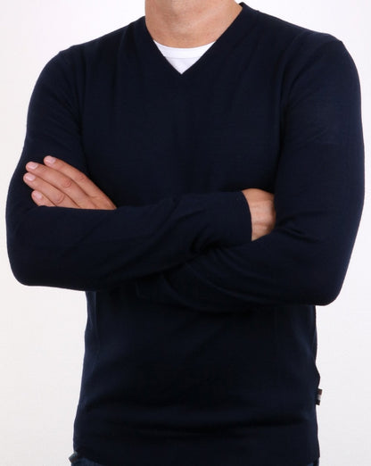 Aquascutum Helm Merino V Neck Navy