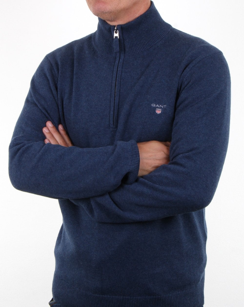 Gant Contrast Half Zip Knit Blue