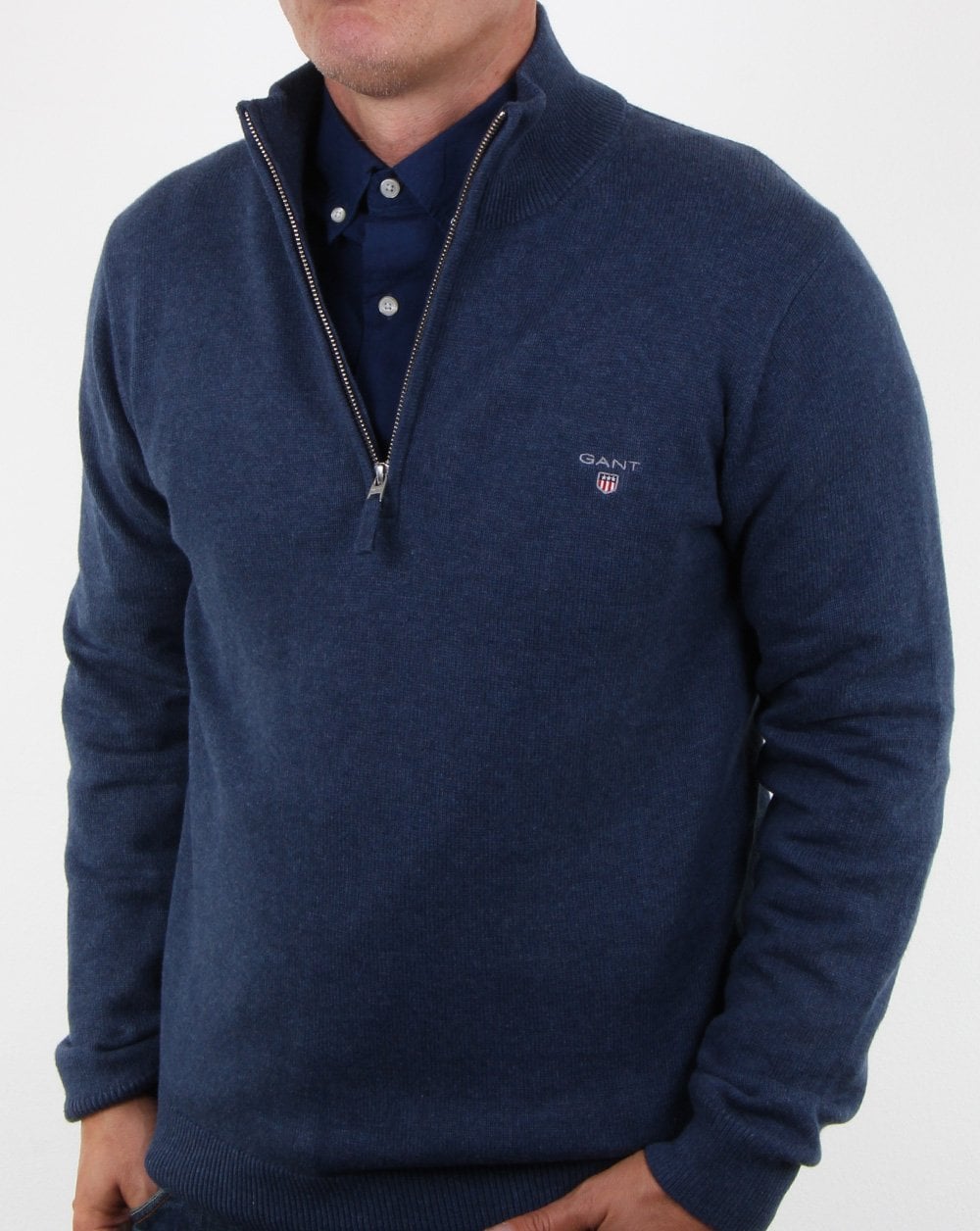 Gant Contrast Half Zip Knit Blue