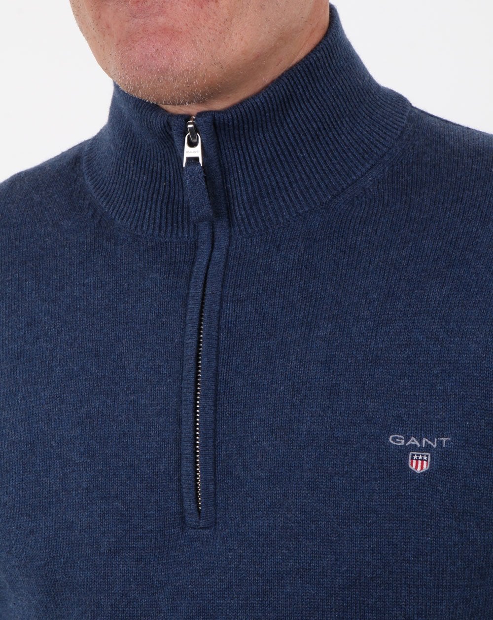 Gant Contrast Half Zip Knit Blue