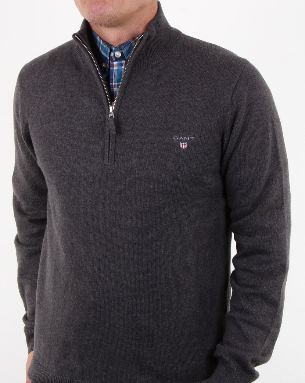 Gant Contrast Half Zip Jumper Antracit Melange