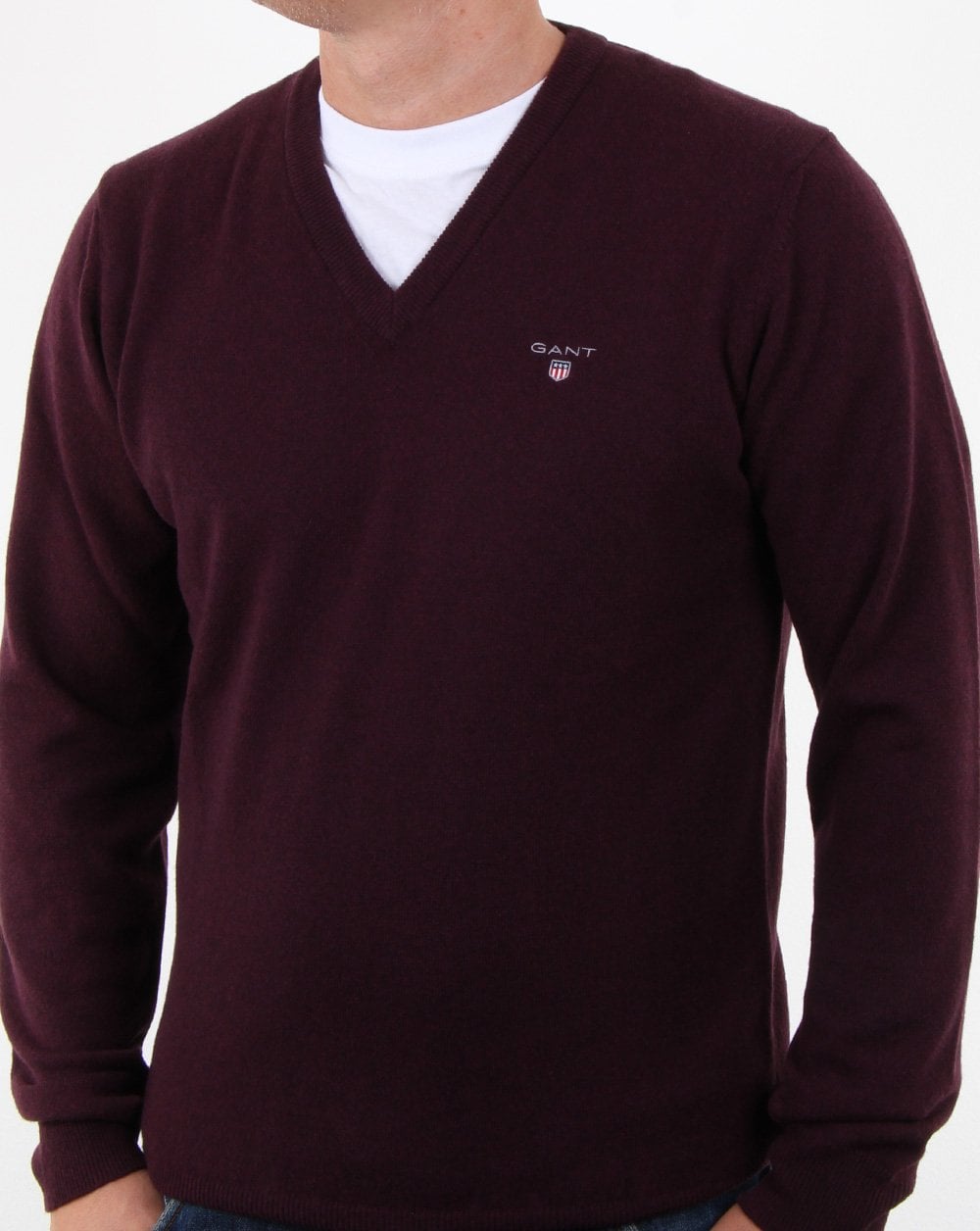 Gant Super Fine Lambswool V-neck Jumper Dark Burgundy