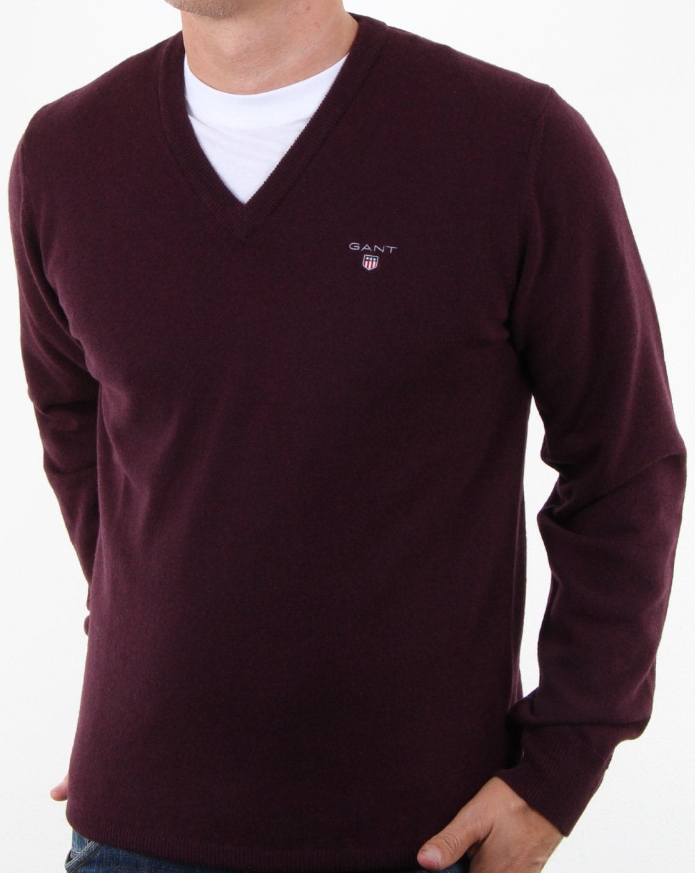 Gant Super Fine Lambswool V-neck Jumper Dark Burgundy