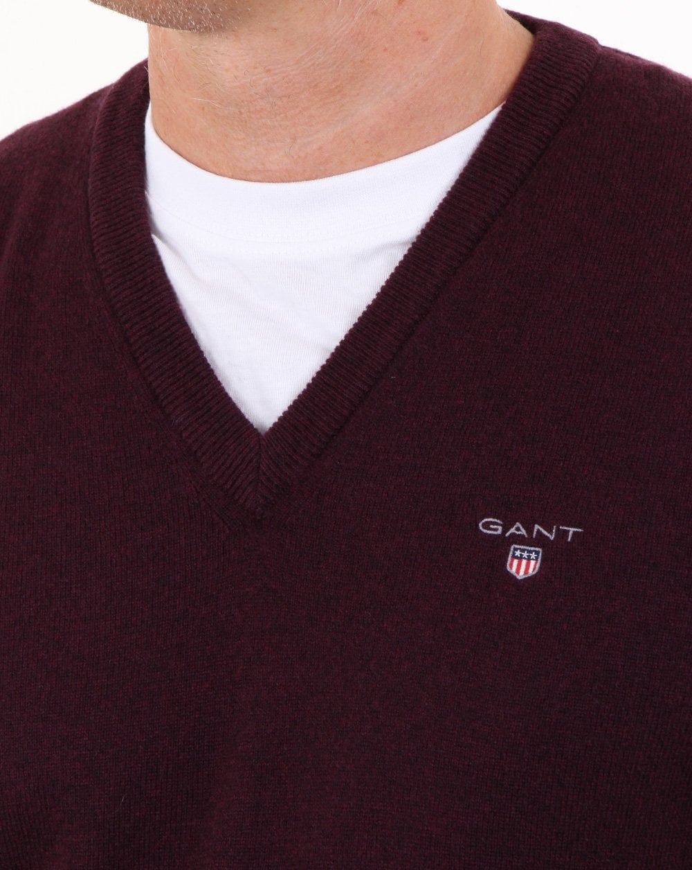 Gant Super Fine Lambswool V-neck Jumper Dark Burgundy