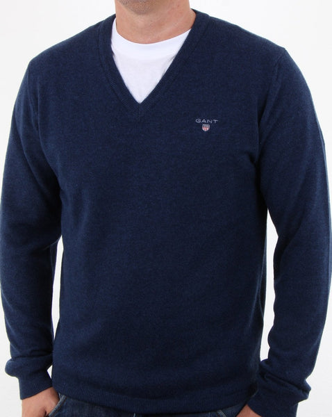 Gant Super Fine Lambswool V-neck Dark Cobalt Blue