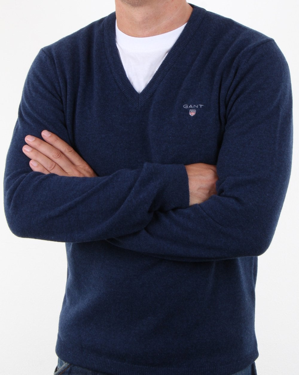Gant Super Fine Lambswool V-neck Dark Cobalt Blue