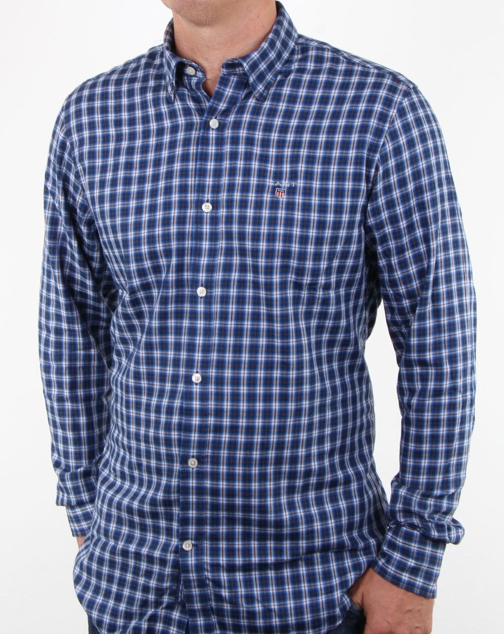 Gant Indigo Twill Check Button Down Shirt Indigo