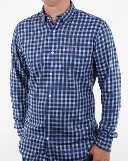 Gant Indigo Twill Check Button Down Shirt Indigo