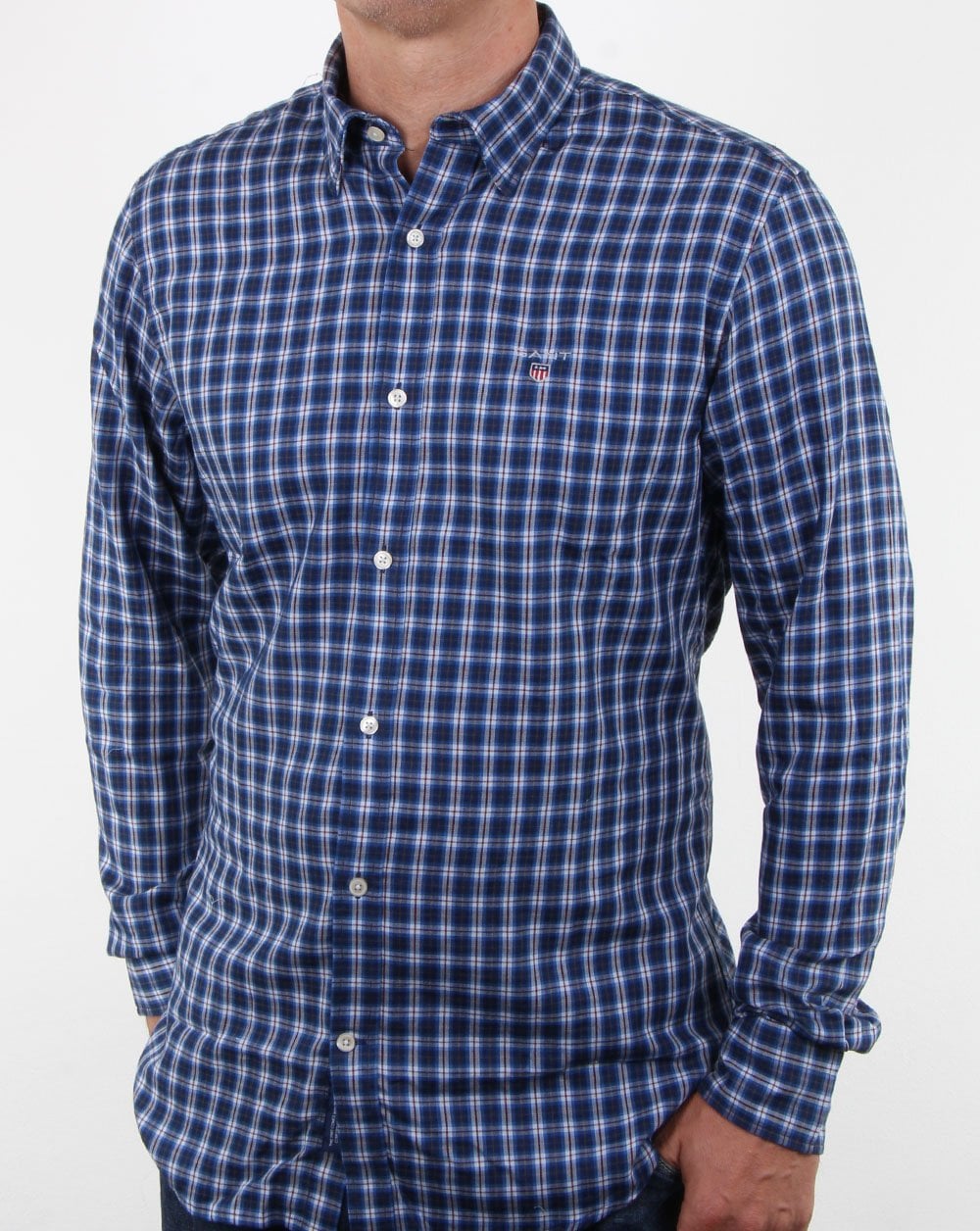 Gant Indigo Twill Check Button Down Shirt Indigo