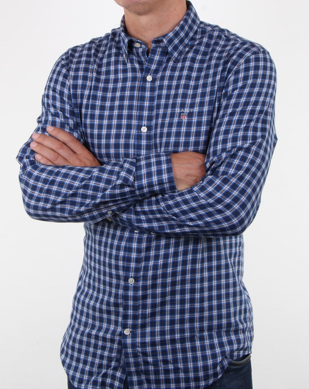 Gant Indigo Twill Check Button Down Shirt Indigo