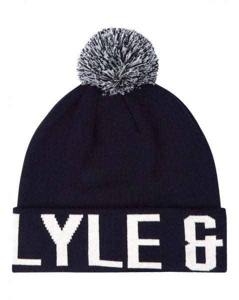 Lyle And Scott Block Logo Bobble Hat Navy