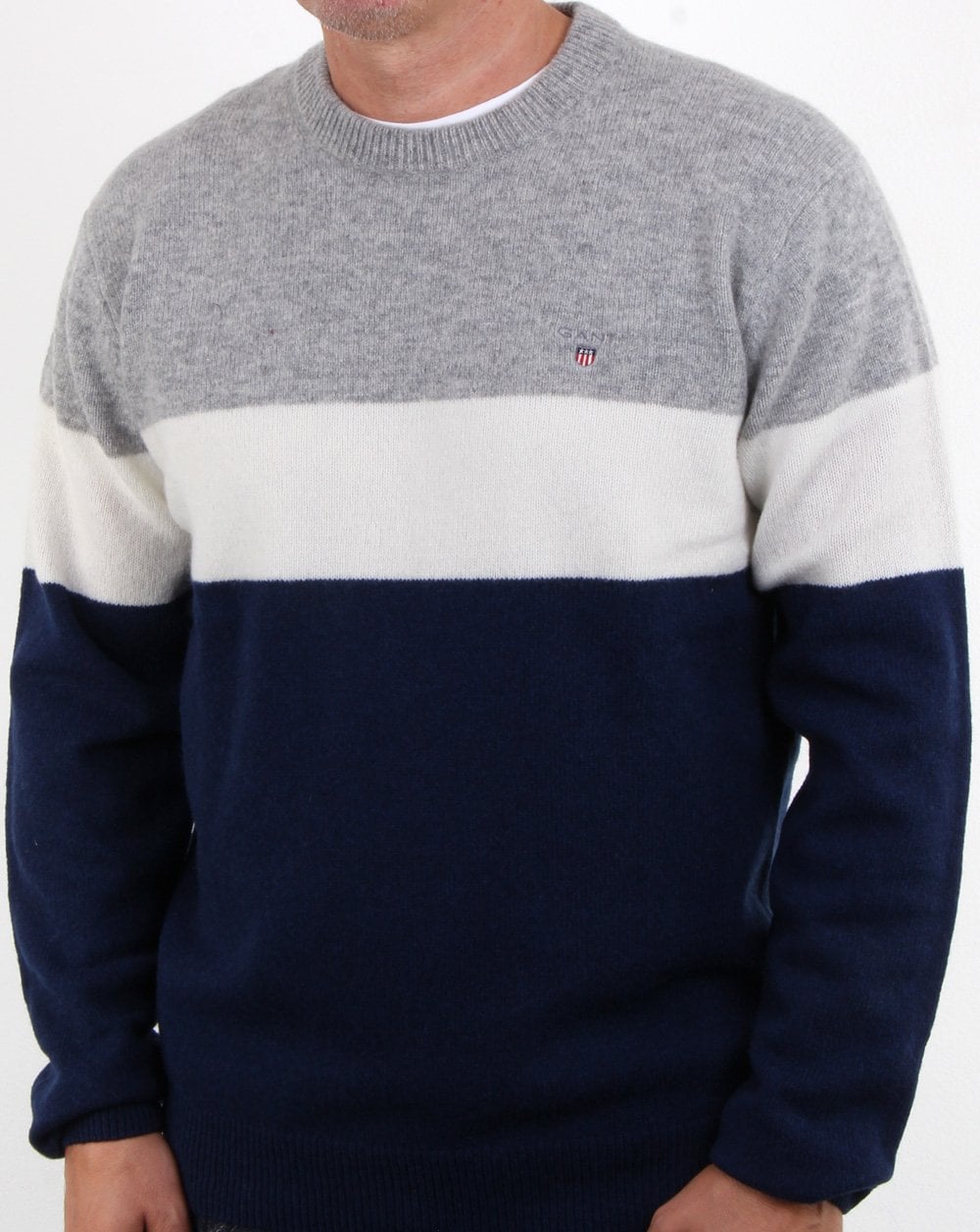 Gant Colourblock Stripe Crew Jumper Evening Blue