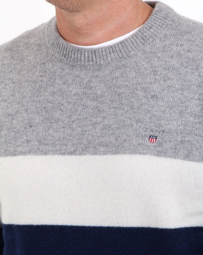 Gant Colourblock Stripe Crew Jumper Evening Blue