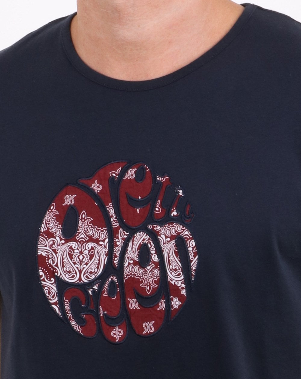 Pretty Green Winston Red Applique Logo T-shirt Navy
