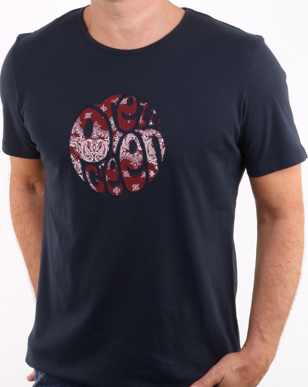 Pretty Green Winston Red Applique Logo T-shirt Navy