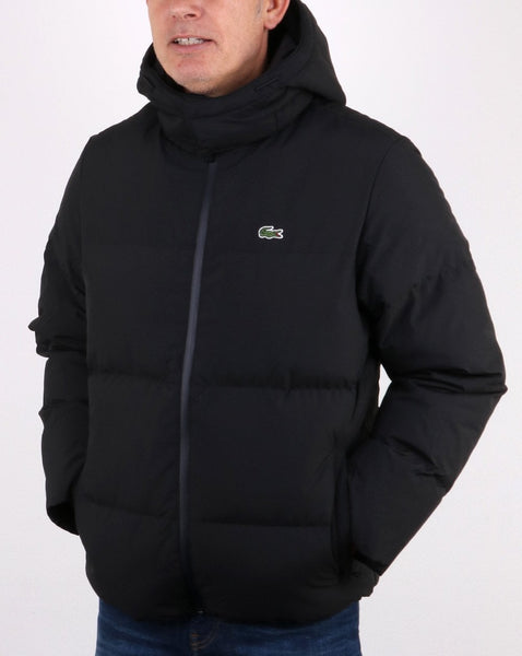 Lacoste Detachable Hood Quilted Water-resistant Jacket Black