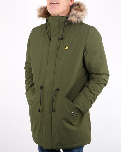 Lyle And Scott detachable Fur Fleece lined Parka Green