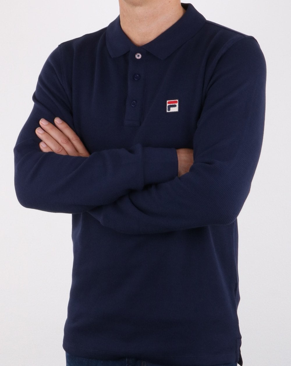 Fila Vintage Long Sleeve Polo Shirt Navy