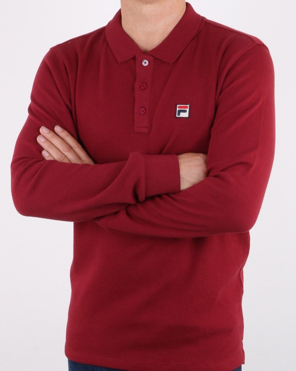 Fila Vintage Long Sleeve Polo Shirt Tibetan Red