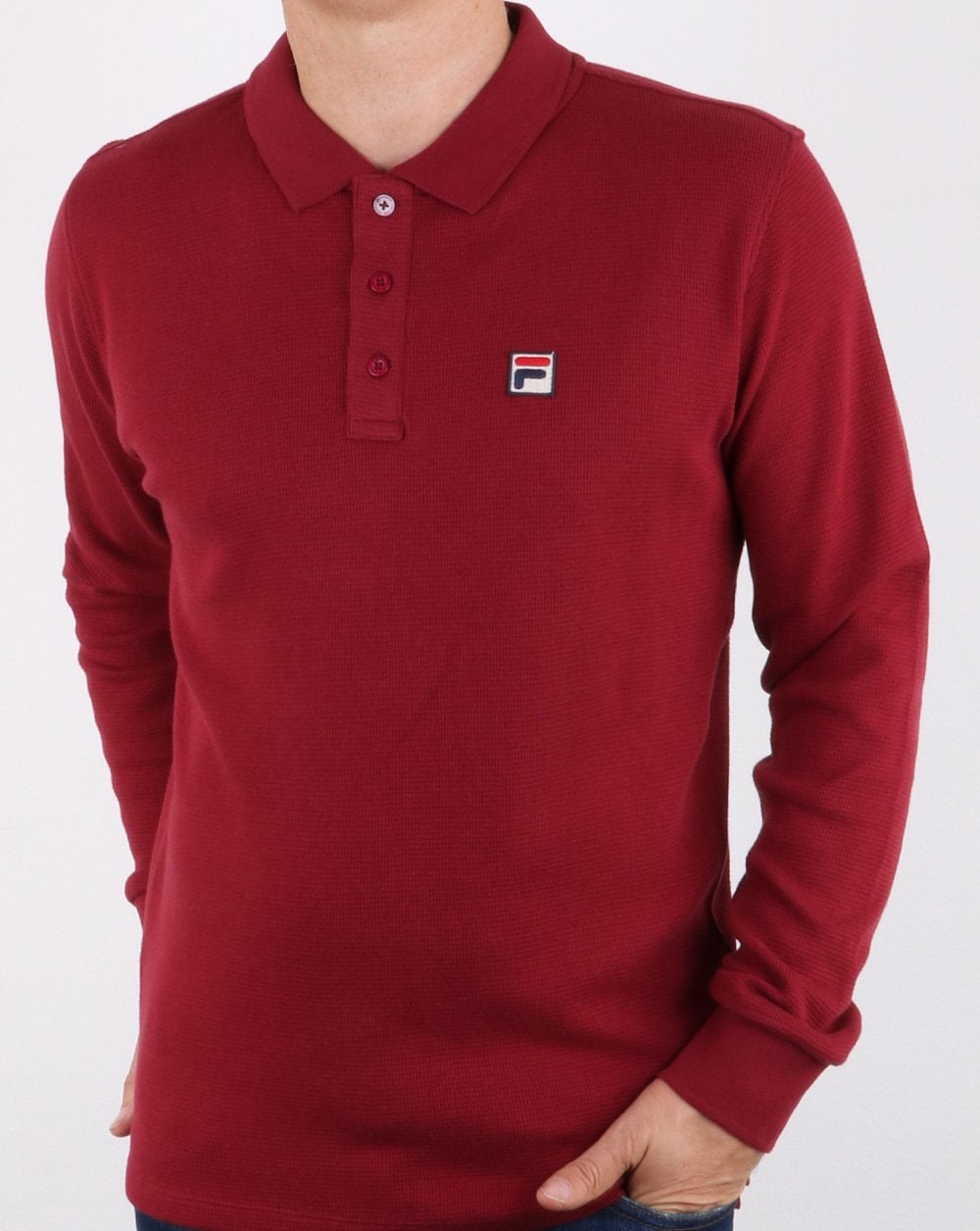 Fila Vintage Long Sleeve Polo Shirt Tibetan Red