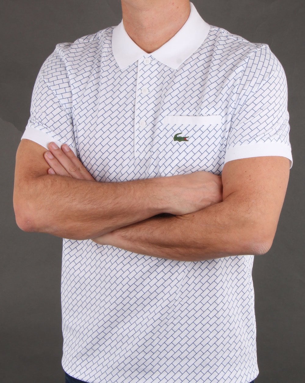 Lacoste Contrast Collar Polo Shirt White and Navy
