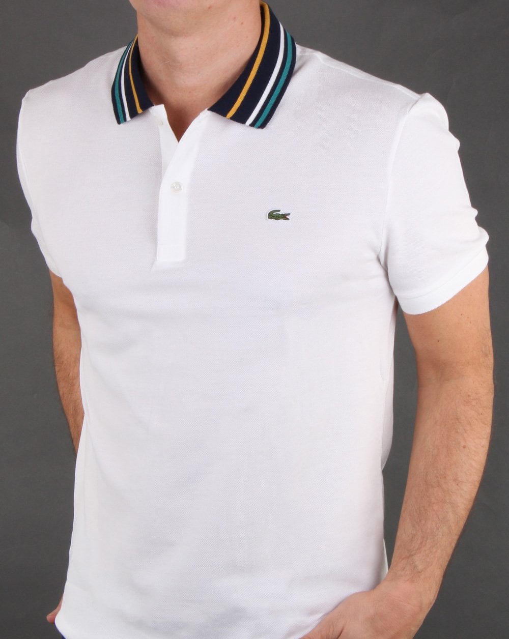 Lacoste Contrast Collar Polo Shirt in White