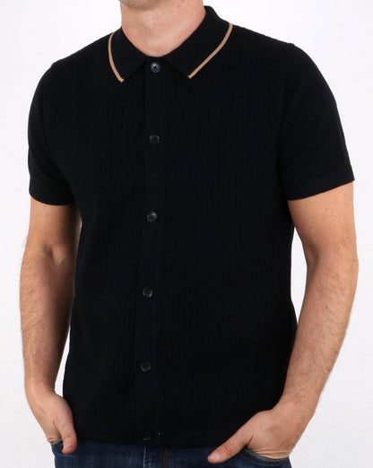 Ben Sherman Full Button Knitted Polo Black