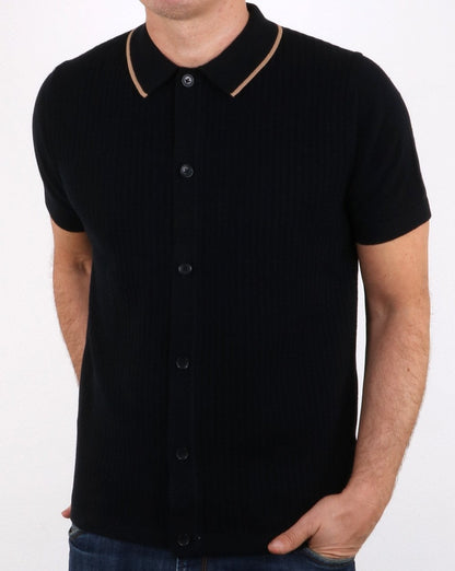 Ben Sherman Full Button Knitted Polo Black