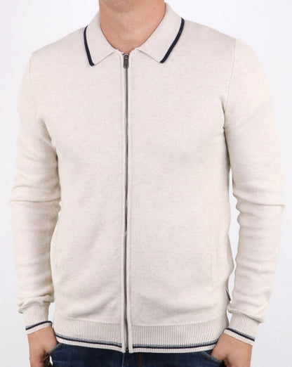Ben Sherman Zip Through Honey Comb Knit Off White