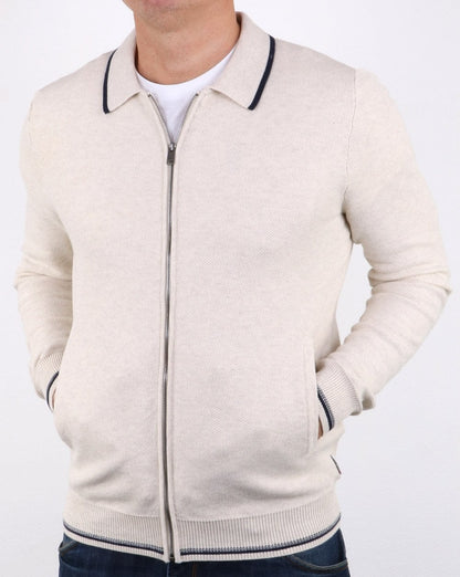 Ben Sherman Zip Through Honey Comb Knit Off White