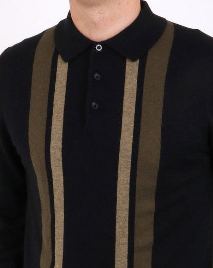 Ben Sherman Colour Block Ls Knit Polo Black