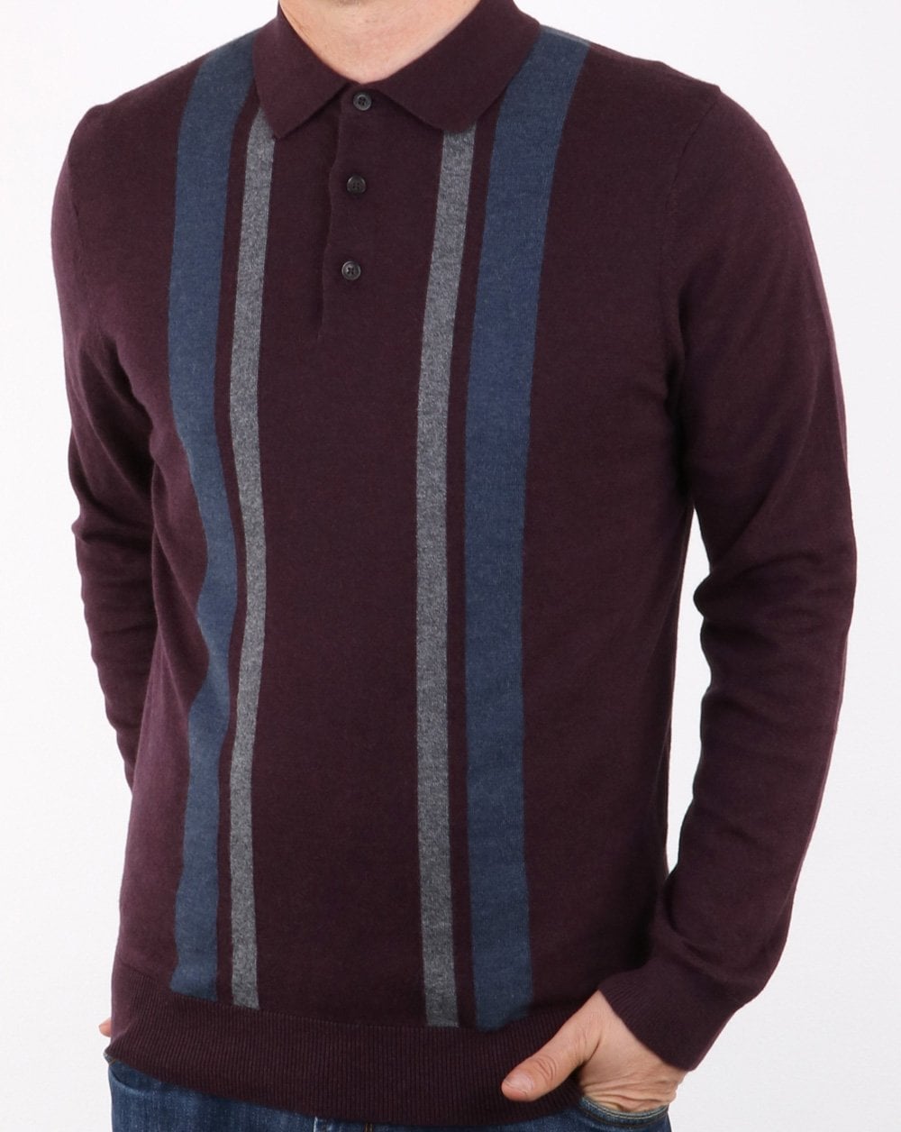 Ben Sherman Colour Block Knit Polo Wine