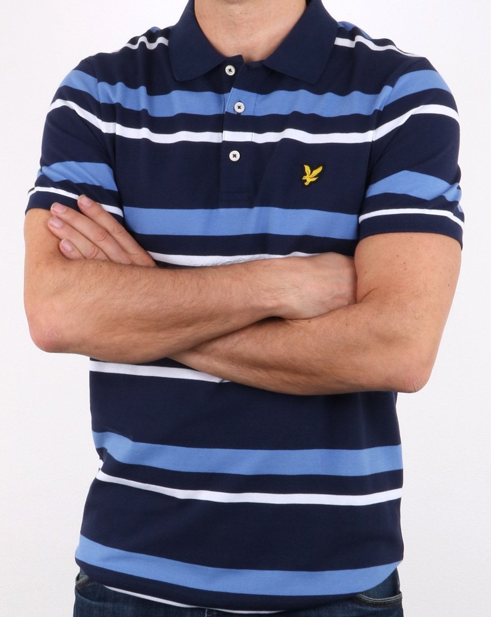 Lyle And Scott Stripe Polo Shirt Navy/Sky Blue