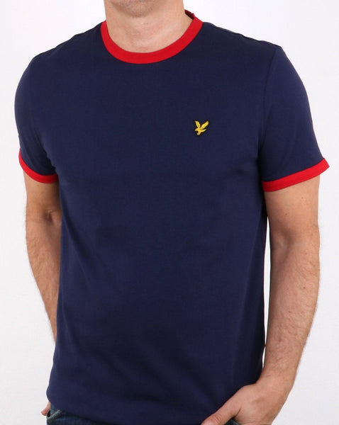 Lyle And Scott Ringer T Shirt Navy/dark Red