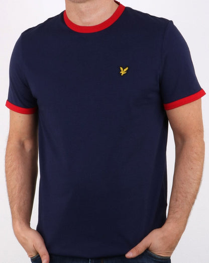 Lyle And Scott Ringer T Shirt Navy/dark Red