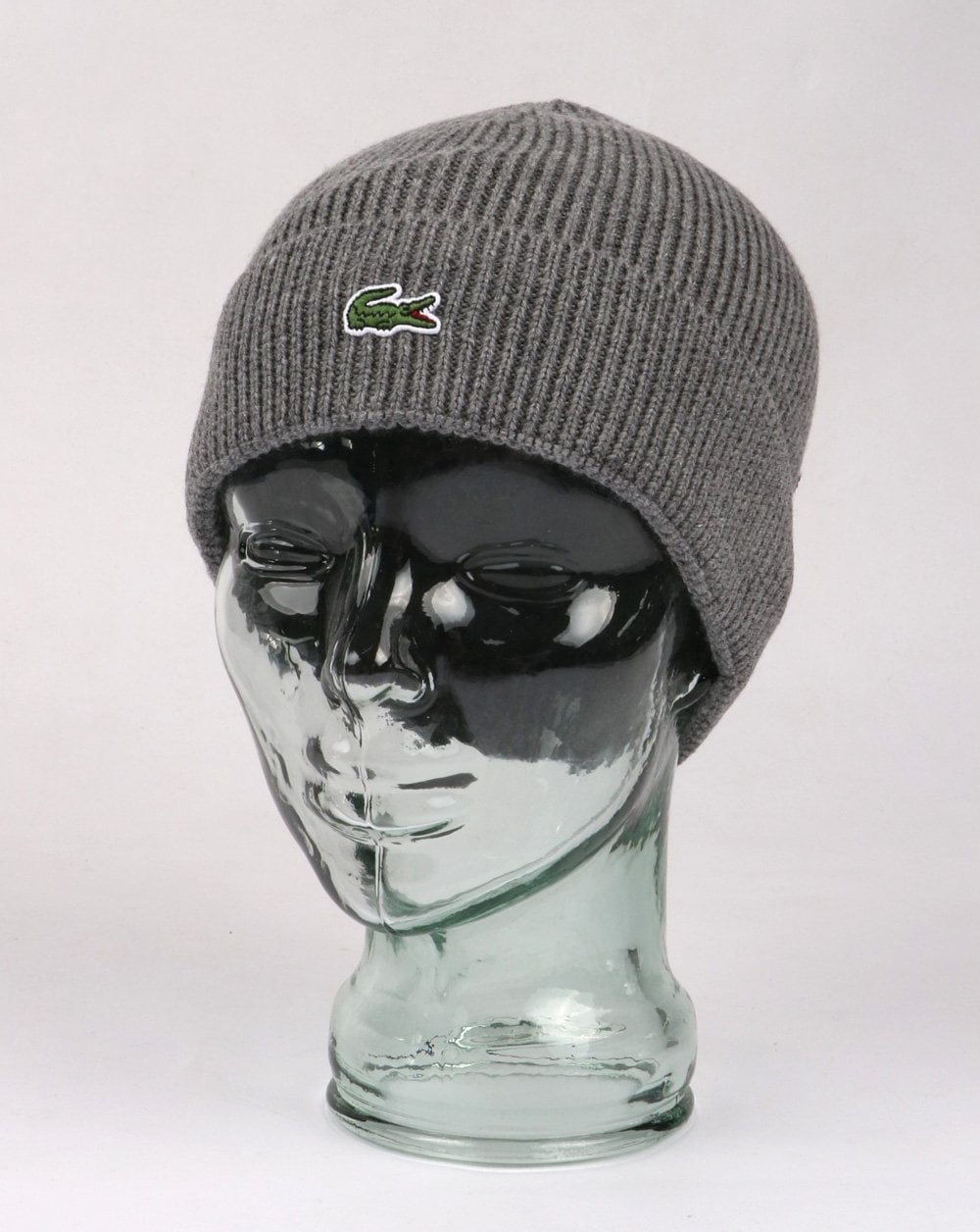Lacoste Turn Up Ribbed Wool Beanie Stone