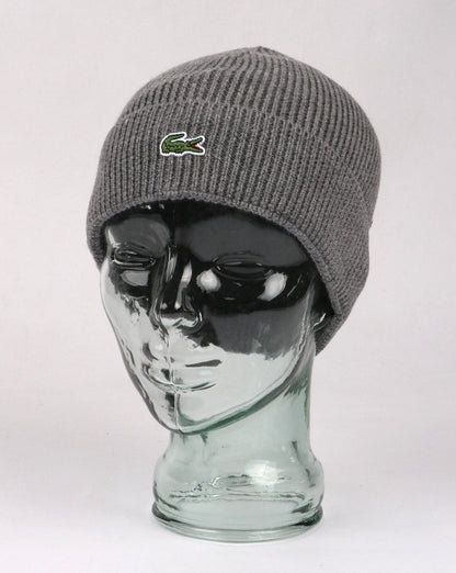 Lacoste Turn Up Ribbed Wool Beanie Stone
